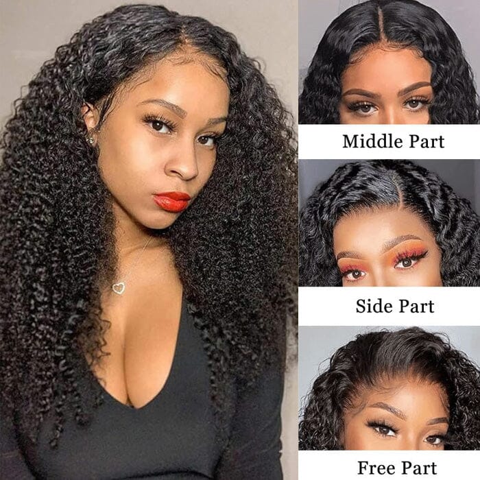 QT Hair 13X4 Kinky Curly Lace Frontal Wig Pre Plucked Hairline Natural Black Color ｜QT Hair