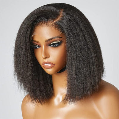 13x4 Kinky Straight Bob Wigs Pre Plucked Yaki Straight Lace Closure Wig Human Hair ｜QT Hair