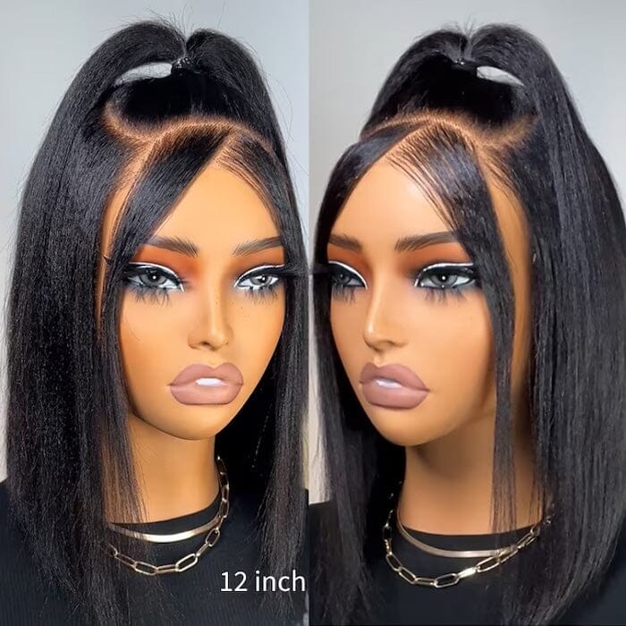 13x4 Kinky Straight Bob Wigs Pre Plucked Yaki Straight Lace Closure Wig Human Hair ｜QT Hair