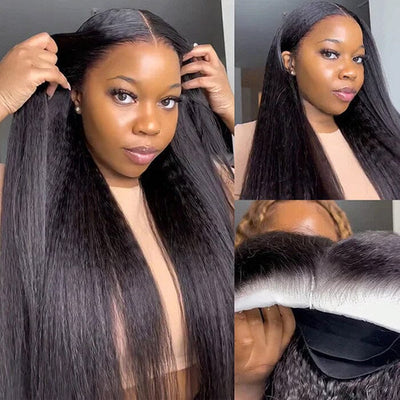 13x4 Kinky Straight Lace Frontal Wigs Pre Plucked Yaki Virgin Human Hair ｜QT Hair