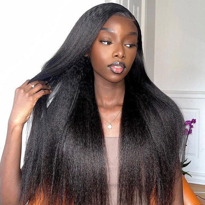 13x4 Kinky Straight Lace Frontal Wigs Pre Plucked Yaki Virgin Human Hair ｜QT Hair