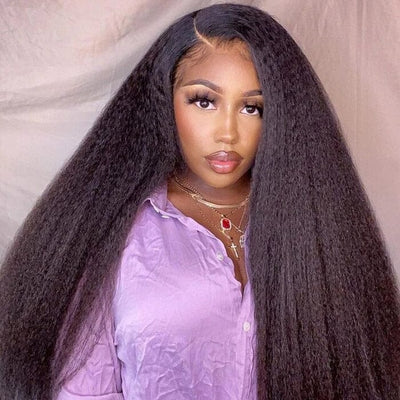 13x4 Kinky Straight Lace Frontal Wigs Pre Plucked Yaki Virgin Human Hair ｜QT Hair