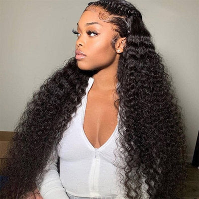 13x4 Transparent Lace Frontal Wigs Deep Wave Human Hair Wigs Pre Plucked