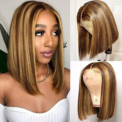 QT Ombre Hair Lace Frontal Wigs Highlight Brown Honey Blonde Human Hair