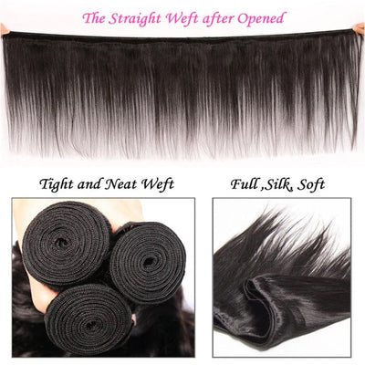 Peruvian Virgin Human Hair 3 Bundles Straight Hair with 4*4 Lace Closure with Baby Hair ｜QT Hair