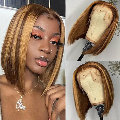 QT Ombre Hair Lace Frontal Wigs Highlight Brown Honey Blonde Human Hair