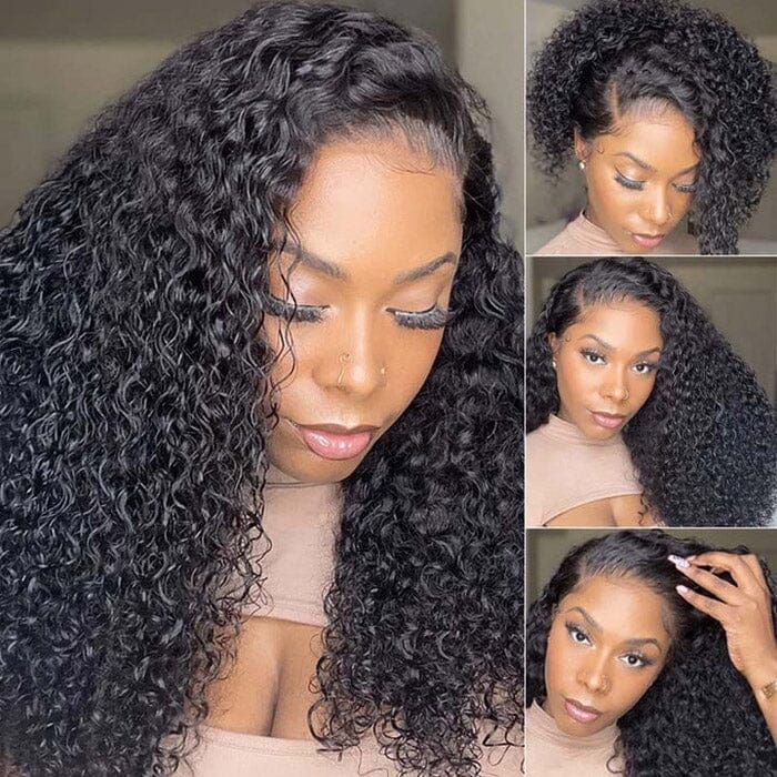 360 Jerry Curly Wave Lace Front Wigs Pre Plucked With Baby Hair 150% Density Natural Black Color Wigs For Blcak Women