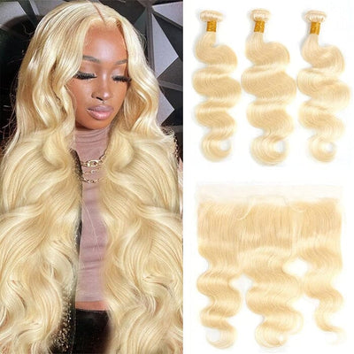 613 Color Human Hair Bundles 3 Pcs Malaysian Body Wave with 13x4 Lace Frontal