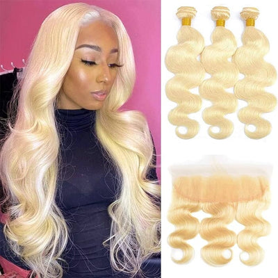 613 Color Human Hair Bundles 3 Pcs Malaysian Body Wave with 13x4 Lace Frontal