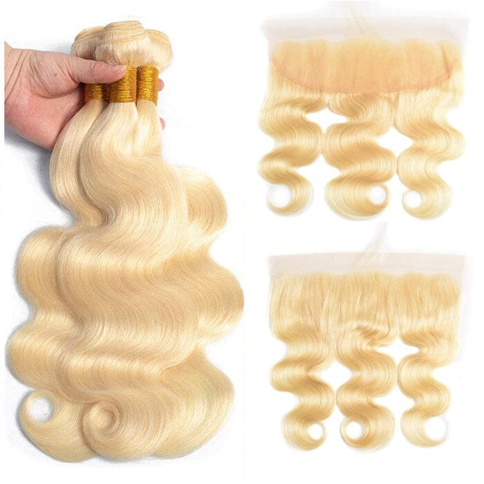 613 Color Human Hair Bundles 3 Pcs Malaysian Body Wave with 13x4 Lace Frontal ｜QT Hair