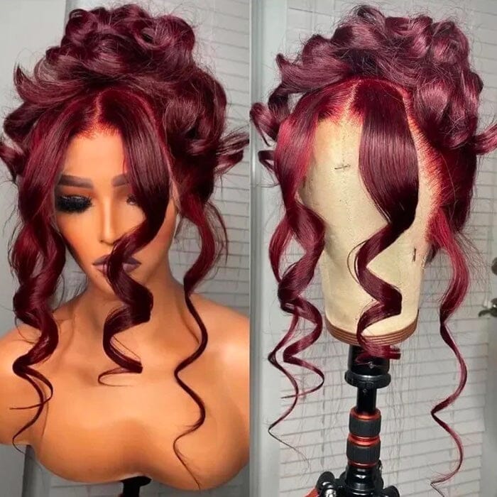 99J Color 13x4 13x6 Lace Frontal Wigs Wine Red Colored Human Hair ｜QT Hair