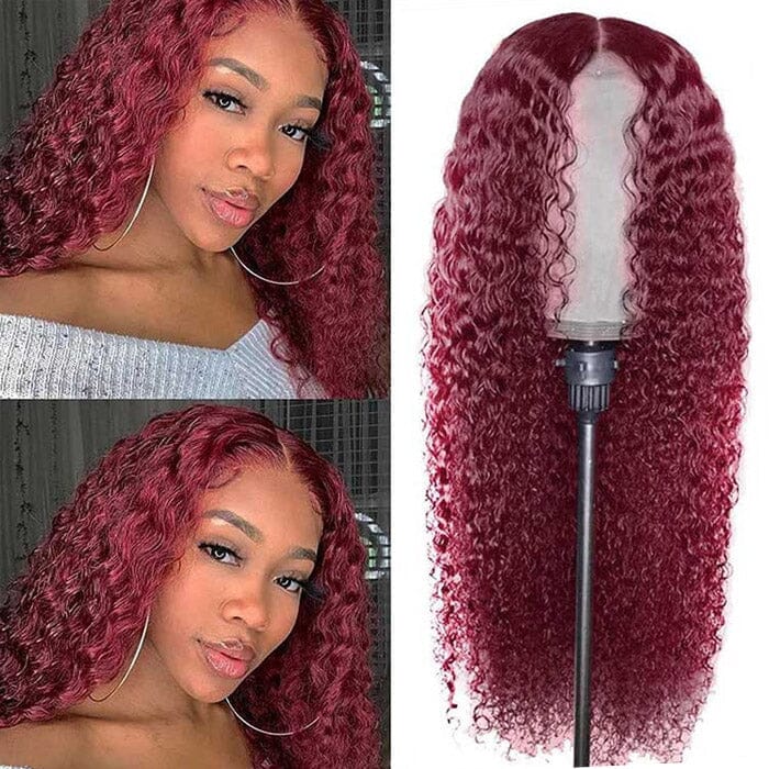 99J Dark Red Color Lace Closure Wigs Pre Plucked Jerry Curly Human Hair ｜QT Hair