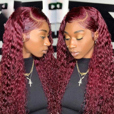 99J Dark Red Color Lace Closure Wigs Pre Plucked Jerry Curly Human Hair ｜QT Hair