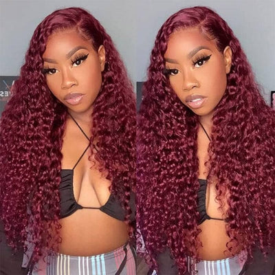 99J Dark Red Color Lace Closure Wigs Pre Plucked Jerry Curly Human Hair ｜QT Hair