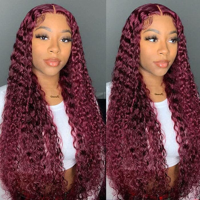 99J Dark Red Color Lace Closure Wigs Pre Plucked Jerry Curly Human Hair ｜QT Hair