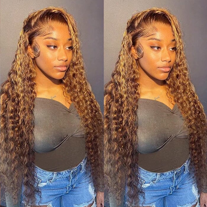 Water Wave Ombre Brown Highlights Lace Frontal Wigs Colored QT Human Hair ｜QT Hair