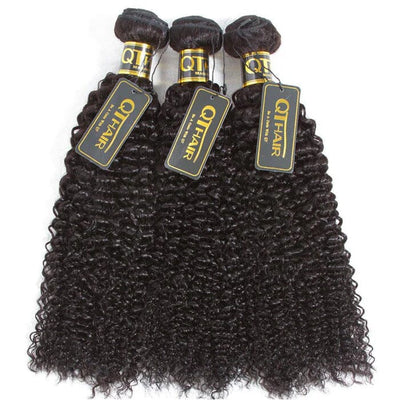 Brazilian Curly Hair 3 Bundles Deals Virgin Human Hair Weave Extensions Kinky Curly ｜QT Hair