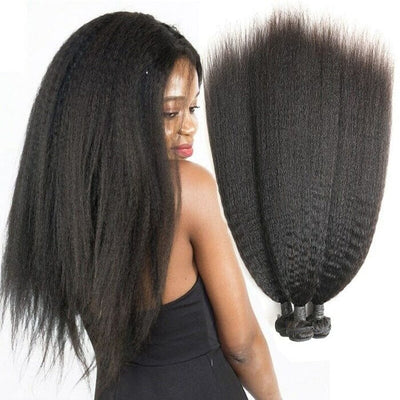 Brazilian Kinky Straight Human Hair 3 Bundles Deals Virgin Hair Weave Extensions ｜QT Hair