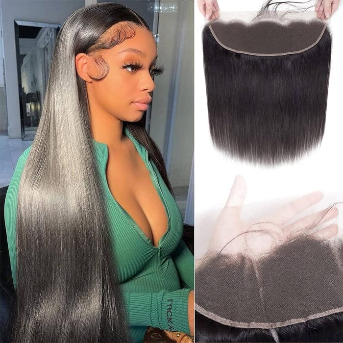Brazilian Straight Human Hair Weave 3 Bundles with 13x4 Lace Frontal Natural Color