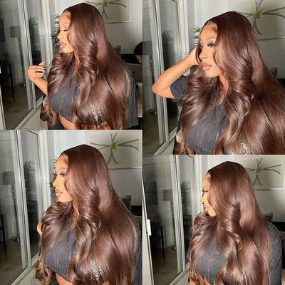 QT Hair Pre Cut Glueless 8x5 Lace Closure Wig Pre Plucked Body Wave Brown Color Human Hair