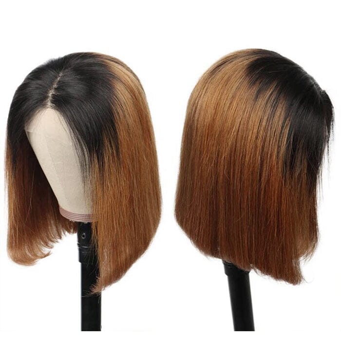 QT Hair Dark Roots Ombre Color 30 Lace Wigs Short Bob Siky Straight Human Hair ｜QT Hair
