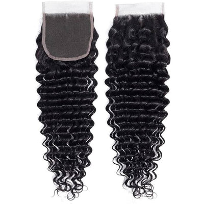 Deep Wave Virgin Human Hair 4*4 Swiss Lace Closure Pre Plucked with Baby Hair