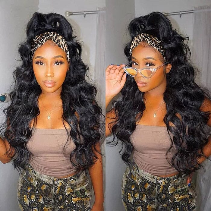 Headband Body Wave Wig High Quality Human Hair Wigs Glueless Human Hair Wigs With Pre-attached Scarf Wig ｜QT Hair
