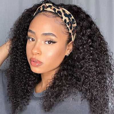 Headband Curly Wig Scarf Human Hair Virgin Human Hair Glueless Non Lace Front Wig 150% 180% 200% Density Human Hair Headband Wigs ｜QT Hair