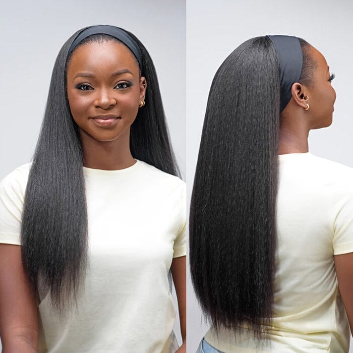 Headband Kinky Straight Wave Wig Human Hair Superfect Brazilian Human Hair Wigs For Black Women Glueless Yaki Scarf Wig With Headband ｜QT Hair