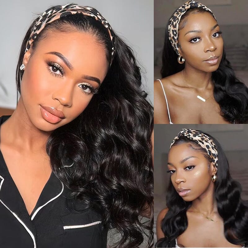 Headband Body Wave Wig High Quality Human Hair Wigs Glueless Human Hair Wigs With Pre-attached Scarf Wig