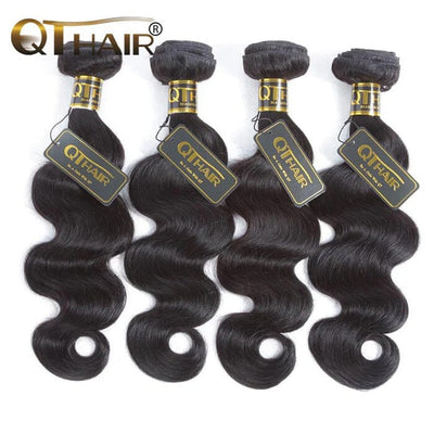 Indian Raw Hair Body Wave 4 Bundles Virgin Human Hair Weave with Lace Closure ｜QT Hair