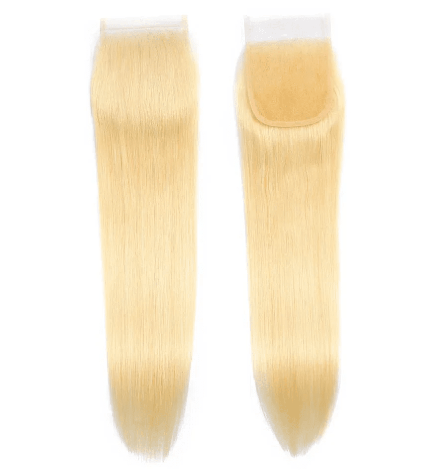 Indian Straight Virgin Human Hair Color 613 Blonde 4 Bundles with 4x4 Lace Closure ｜QT Hair