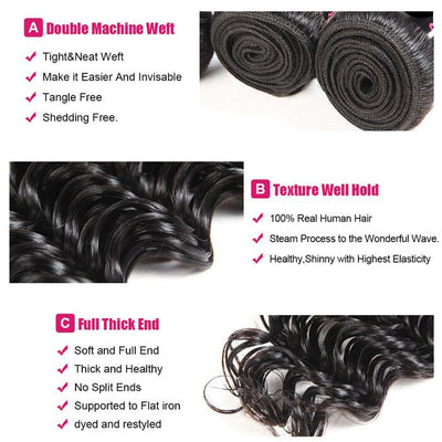 Indian Deep Wave Human Hair Bundles Natural Black Color 4 Bundles Hair Extension ｜QT Hair