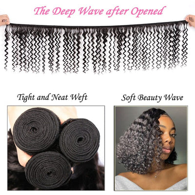 Indian Virgin Raw Human Hair Deep Wave 3 Bundles Deals Hair Weave Extensions ｜QT Hair