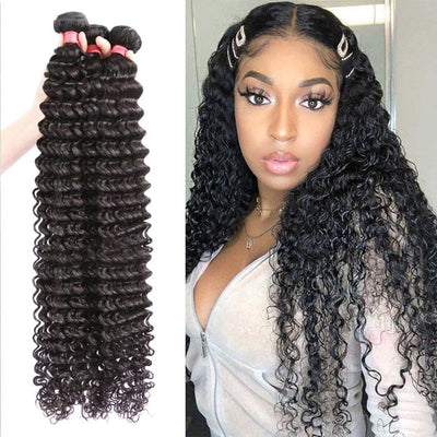 Indian Virgin Raw Human Hair Deep Wave 3 Bundles Deals Hair Weave Extensions ｜QT Hair