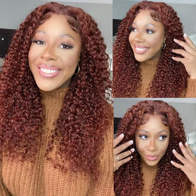 Jerry Curly Reddish Brown Human Hair Transparent Lace Wigs Pre Plucked ｜QT Hair