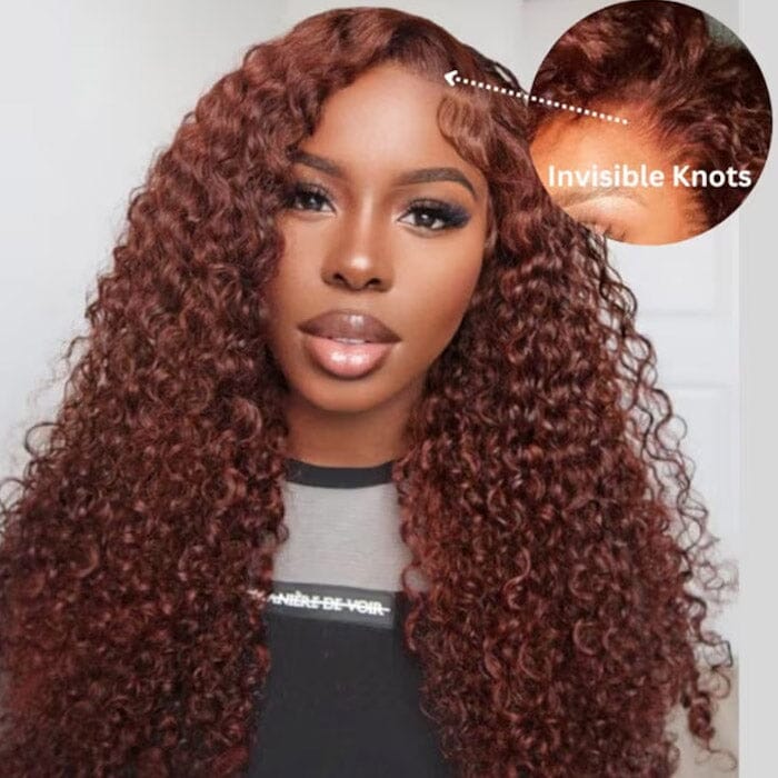 Jerry Curly Reddish Brown Human Hair Transparent Lace Wigs Pre Plucked ｜QT Hair