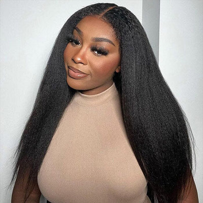 Kinky Straight HD Transparent Lace Closure Wigs Yaki Straight Virgin Human Hair ｜QT Hair