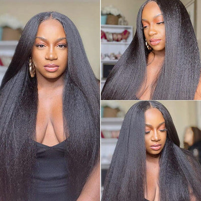 Kinky Straight HD Transparent Lace Closure Wigs Yaki Straight Virgin Human Hair ｜QT Hair