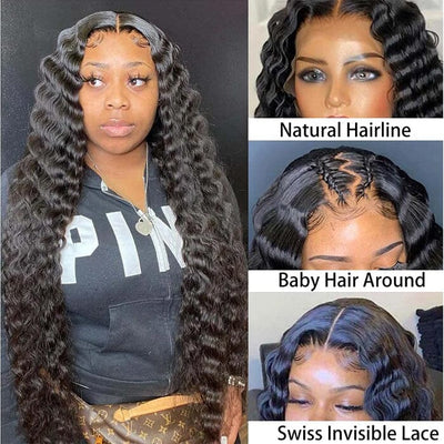 Loose Deep Wave 13x6 HD Lace Frontal Wigs Human Hair with Baby Hair Pre-Plucked ｜QT Hair
