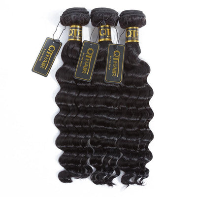 Loose Deep Wave Bundles Human Hair Weave Extensions Natural Black Color for Women ｜QT Hair