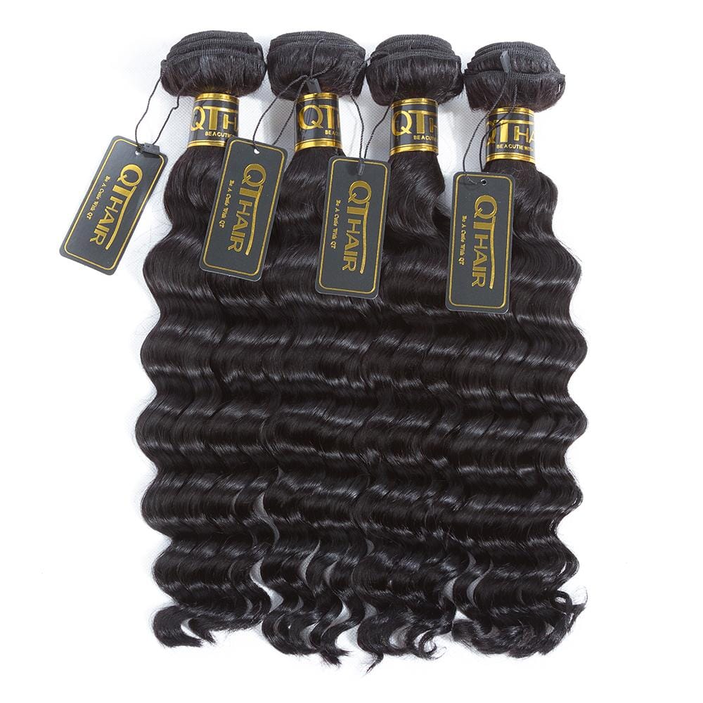 Loose Deep Wave Bundles Human Hair Weave Extensions Natural Black Color for Women ｜QT Hair