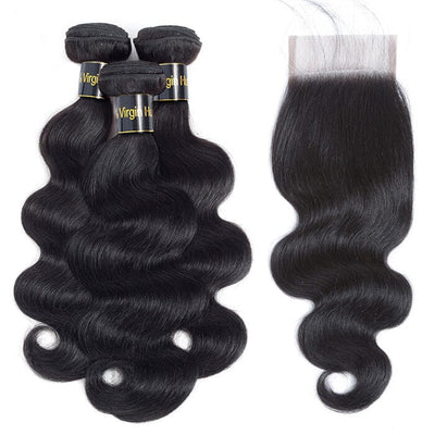 Malaysian Body Wave Virgin Human Hair Weave 3 Bundles with 4x4 Lace Closure ｜QT Hair