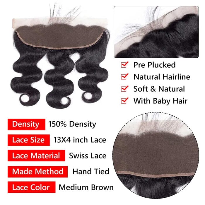 Malaysian Hair Weave 13x4 Transparent Lace Frontal with 3 Bundles Body Wave ｜QT Hair