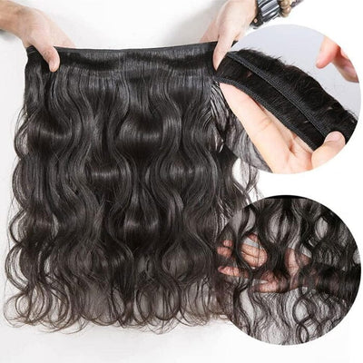 Body Wave 4 Pcs Hair Bundles with Lace Closure Virgin Human Hair Natural Black Color ｜QT Hair