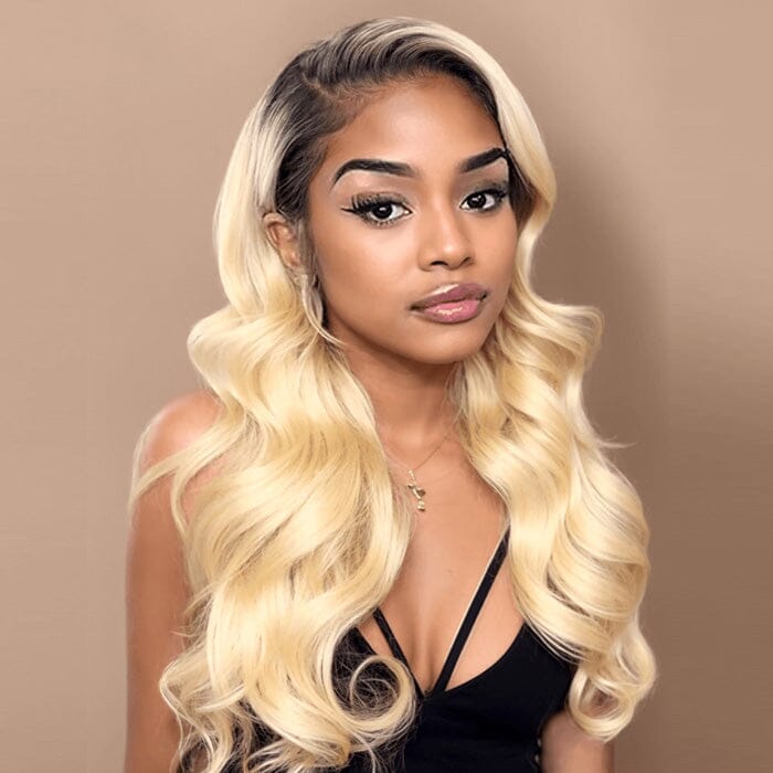 Ombre 1B/613 Dark Roots Blonde Body Wave Human Hair Extensions 3 Bundles ｜QT Hair