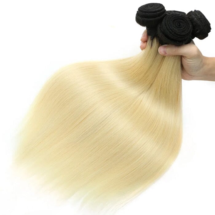 Ombre 1B/613 Dark Roots Blonde Body Wave Human Hair Extensions 3 Bundles ｜QT Hair