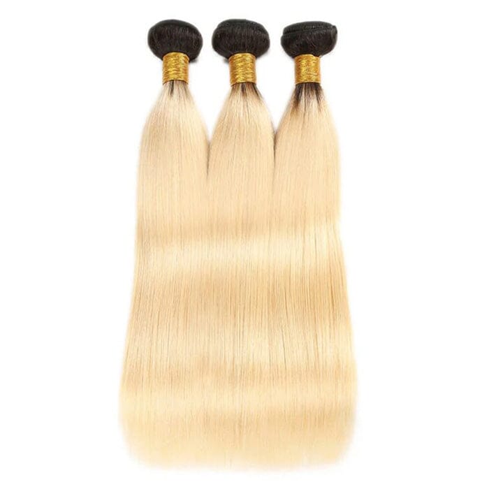 Ombre 1B/613 Dark Roots Blonde Body Wave Human Hair Extensions 3 Bundles ｜QT Hair