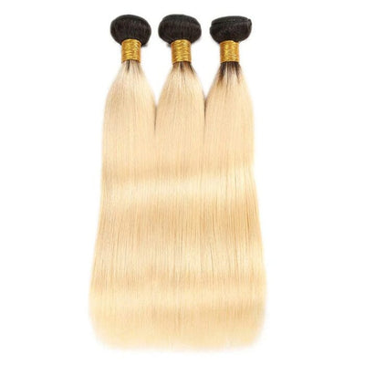Ombre 1B/613 Dark Roots Blonde Body Wave Human Hair Extensions 3 Bundles ｜QT Hair