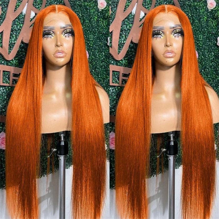 Orange Ginger Color Lace Closure Wigs Pre Plucked Straight Human Hair ｜QT Hair